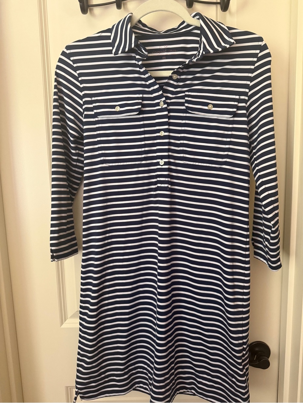 Vineyard Vines Navy and White Striped Polo-Style Casual Dress